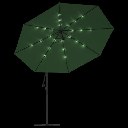 Ombrellone a Sbalzo con LED e Palo in Metallo 350 cm Verde | homemem39