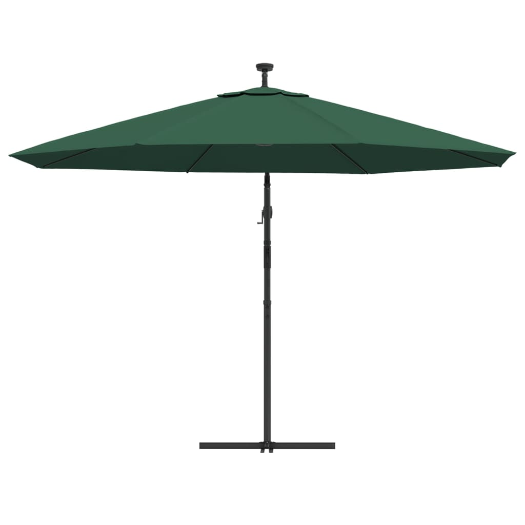 Ombrellone a Sbalzo con LED e Palo in Metallo 350 cm Verde | homemem39