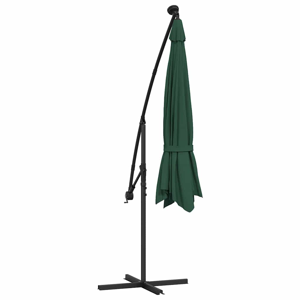 Ombrellone a Sbalzo con LED e Palo in Metallo 350 cm Verde | homemem39