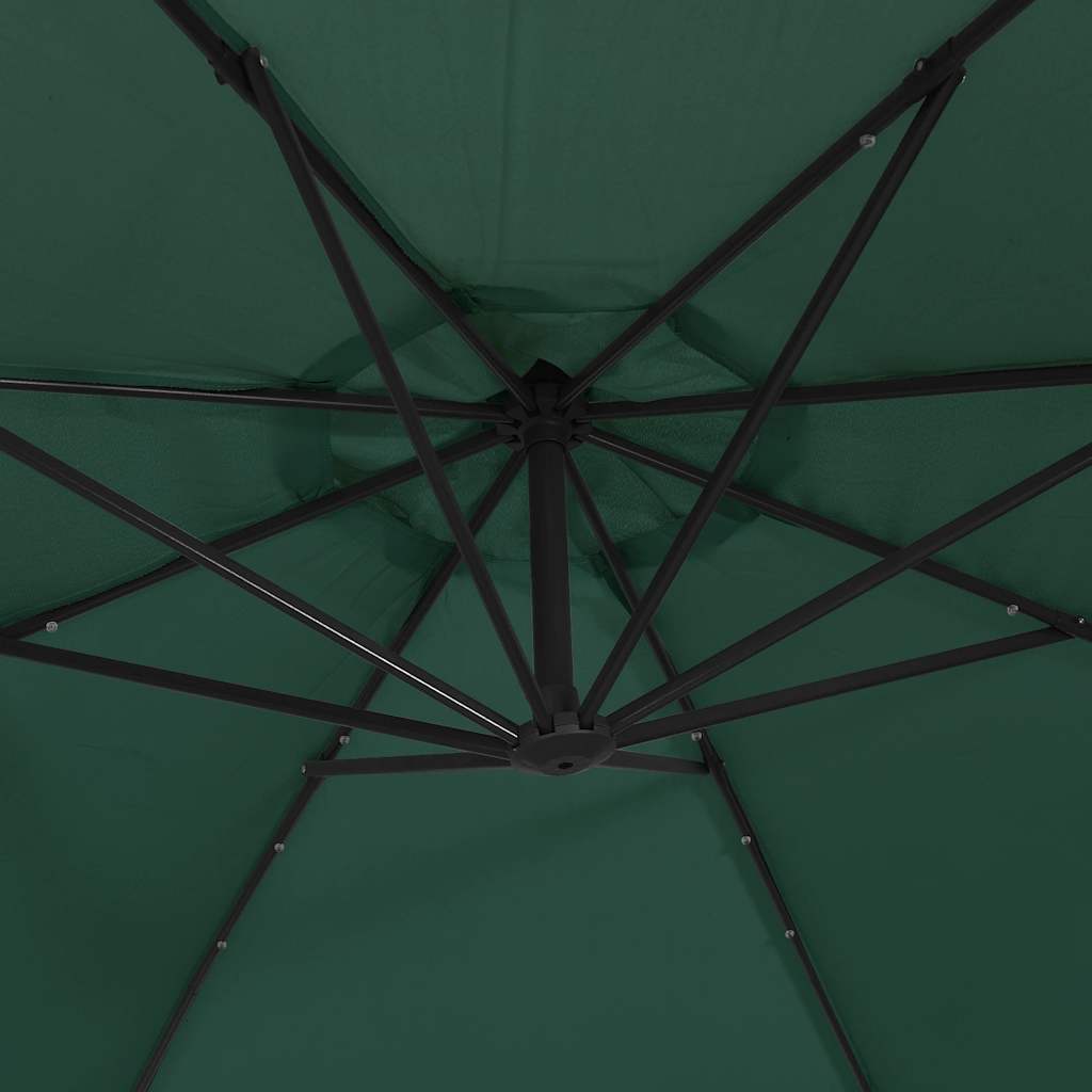 Ombrellone a Sbalzo con LED e Palo in Metallo 350 cm Verde | homemem39