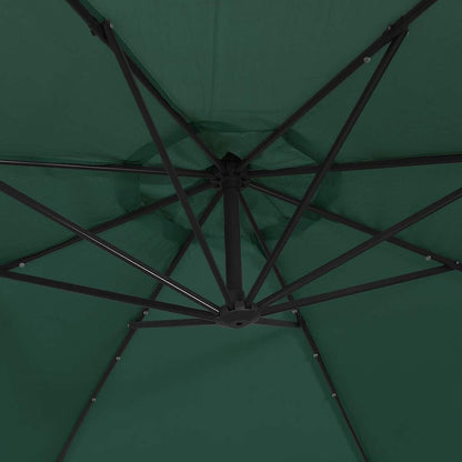 Ombrellone a Sbalzo con LED e Palo in Metallo 350 cm Verde | homemem39