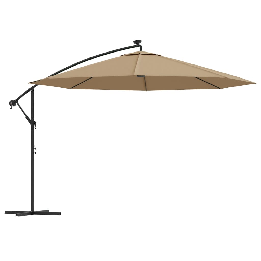 Ombrellone a Sbalzo con LED e Palo in Metallo 350 cm Tortora | homemem39