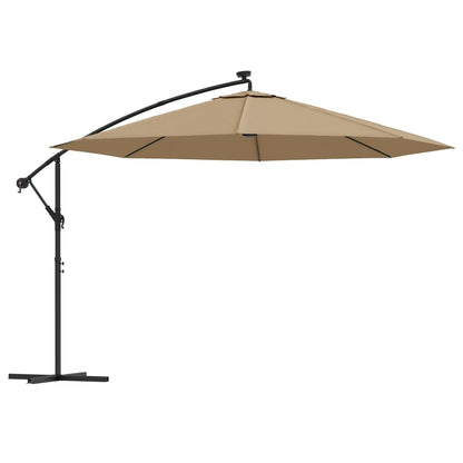 Ombrellone a Sbalzo con LED e Palo in Metallo 350 cm Tortora | homemem39