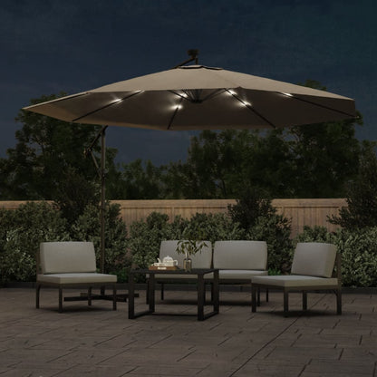 Ombrellone a Sbalzo con LED e Palo in Metallo 350 cm Tortora | homemem39