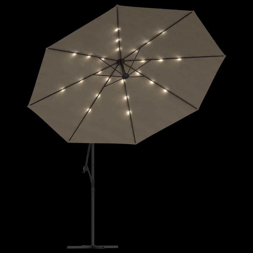 Ombrellone a Sbalzo con LED e Palo in Metallo 350 cm Tortora | homemem39