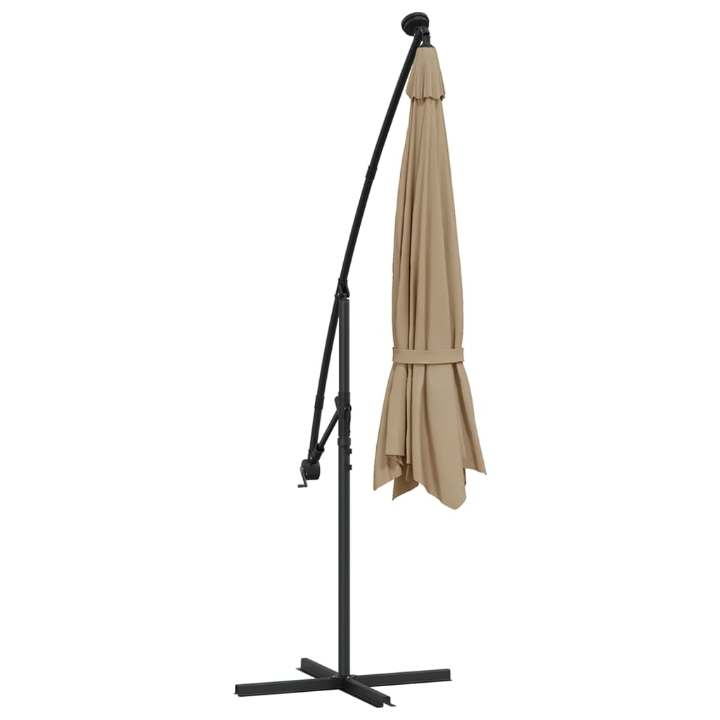 Ombrellone a Sbalzo con LED e Palo in Metallo 350 cm Tortora | homemem39