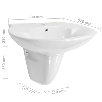 Lavabo a Parete in Ceramica Bianco 690x520x210 mm
