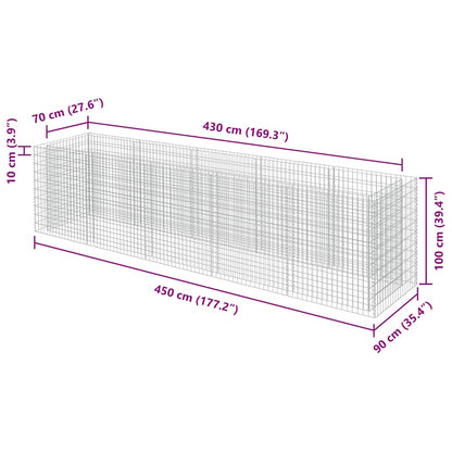 Gabbione Letto Rialzato in Acciaio Zincato 450x90x100 cm | homemem39