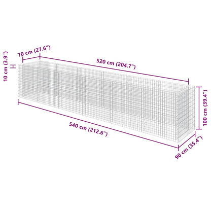 Gabbione Letto Rialzato in Acciaio Zincato 540x90x100 cm - homemem39