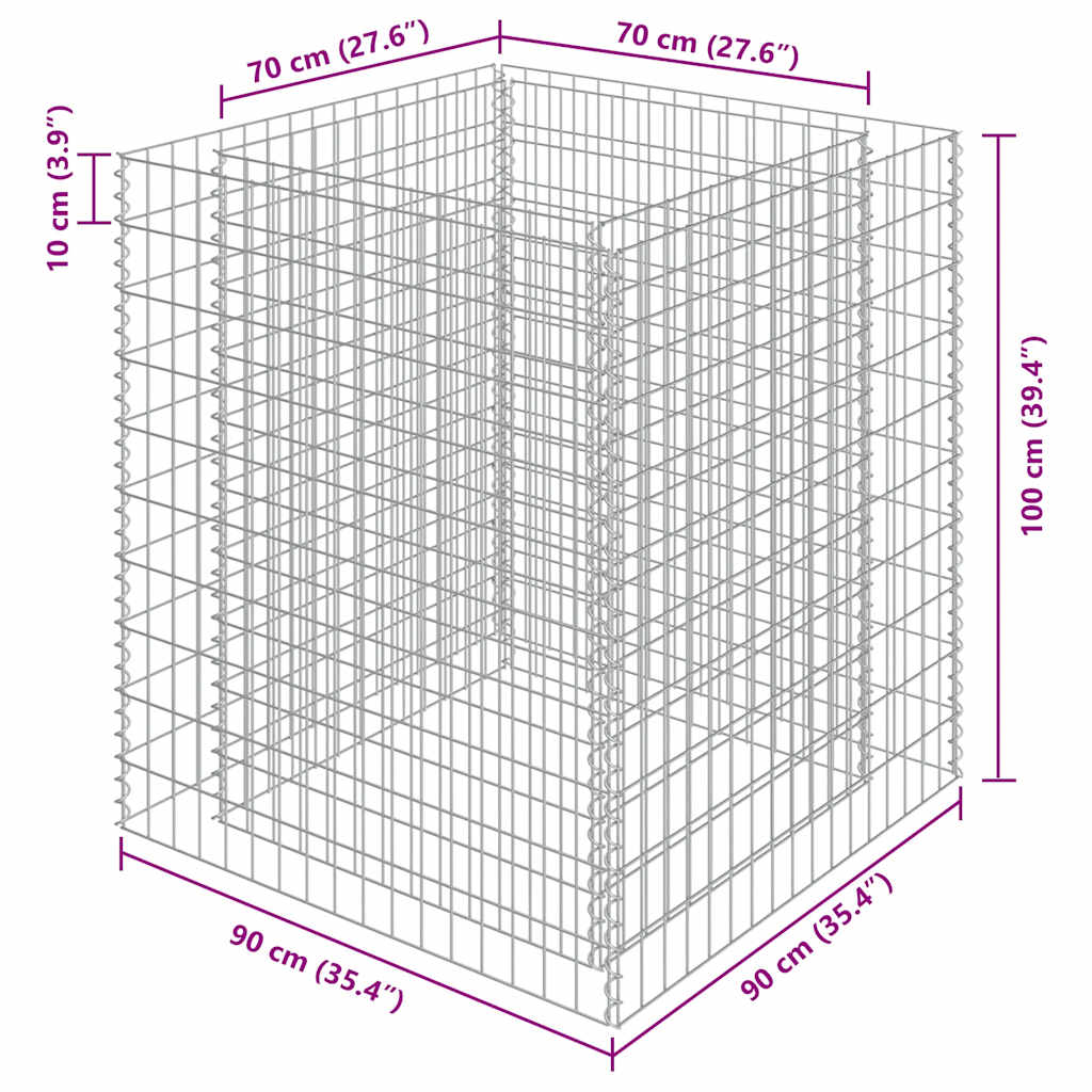 Gabbione Letto Rialzato in Acciaio Zincato 90x90x100 cm - homemem39