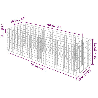 Gabbione Letto Rialzato in Acciaio Zincato 180x50x50 cm | homemem39