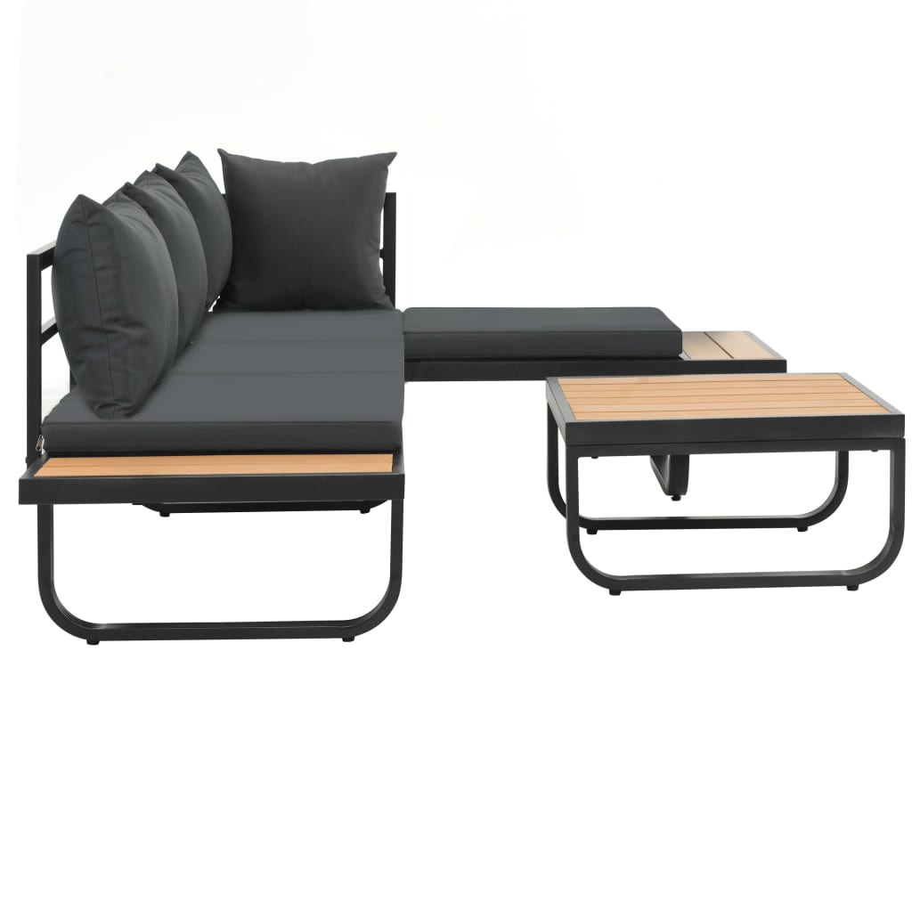 Set Divano da Giardino 2 pz ad Angolo Cuscini in Alluminio WPC | homemem39