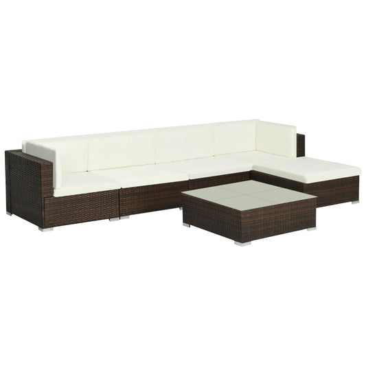 Set Divani da Giardino 6 pz con Cuscini in Polyrattan Marrone - homemem39
