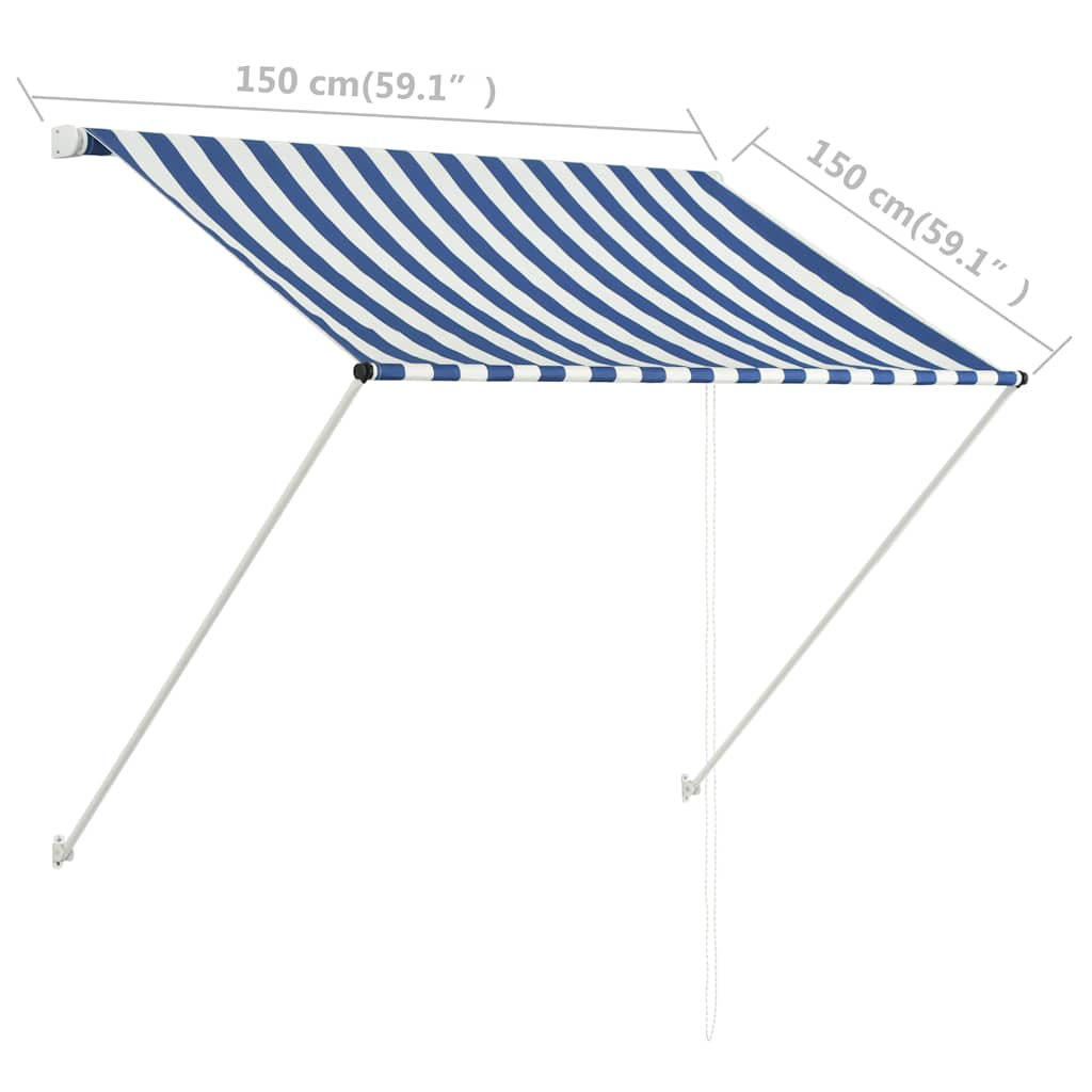 Tenda da Sole Retrattile 150x150 cm Blu e Bianco