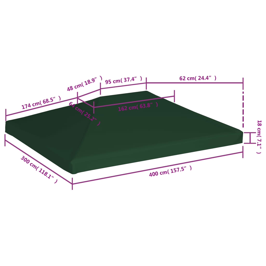 Copertura Superiore per Gazebo 310 g/m² 4x3m Verde - homemem39