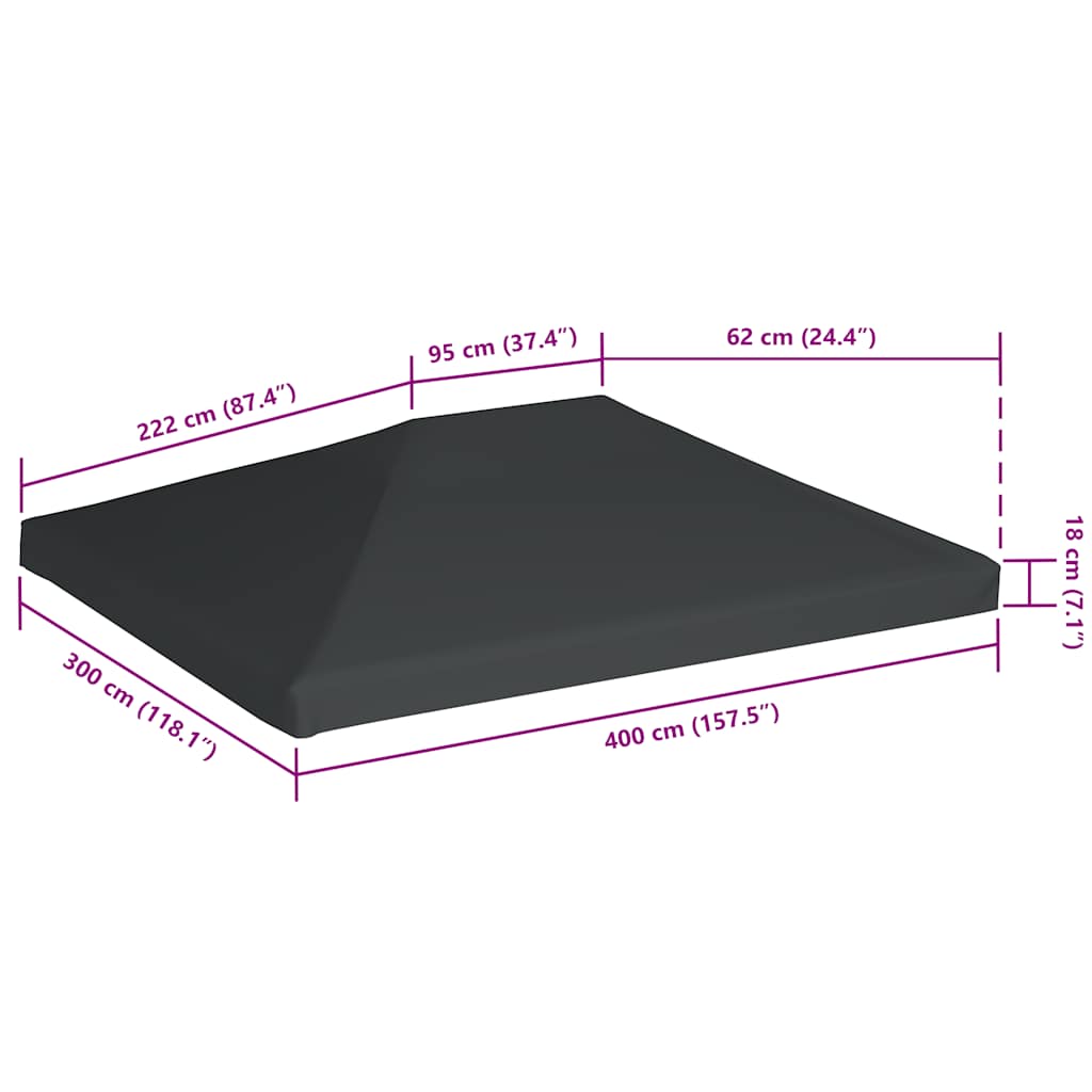 Copertura Superiore per Gazebo 310 g/m² 4x3m Grigia - homemem39