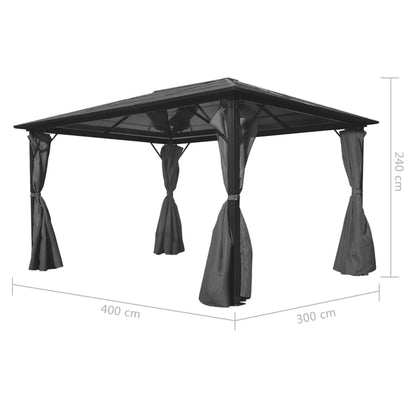 Gazebo con Tenda Antracite in Alluminio 400x300 cm | homemem39