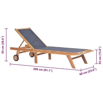 Lettino Pieghevole con Ruote in Massello di Teak e Textilene - homemem39