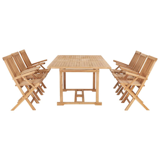 Set da Pranzo per Esterni 7 pz 150-200x100x75 cm Teak Massello - homemem39
