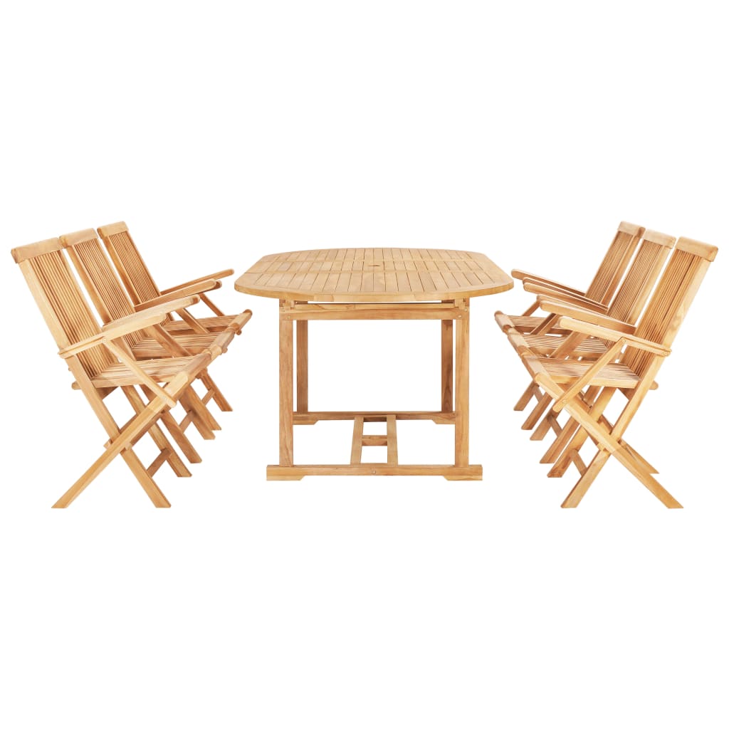 Set da Pranzo per Esterni 7 pz 150-200x100x75 cm Teak Massello - homemem39