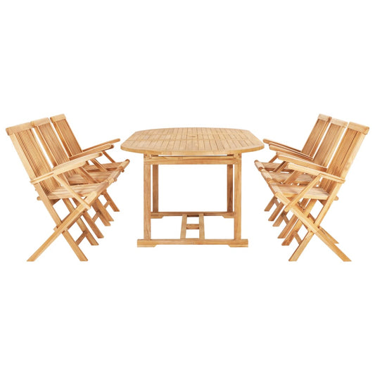 Set da Pranzo per Esterni 7 pz 150-200x100x75 cm Teak Massello - homemem39