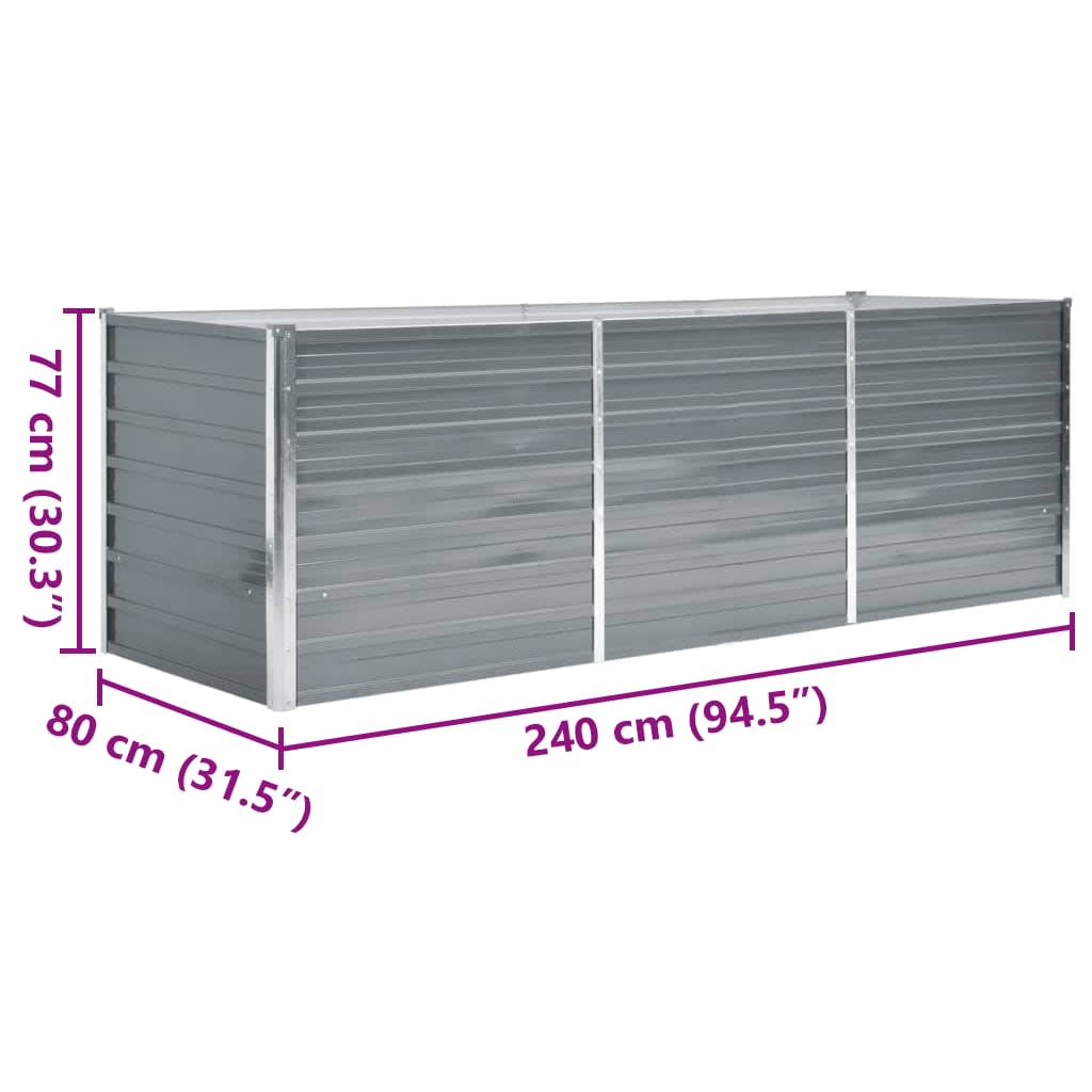 Letto Rialzato da Giardino Acciaio Zincato 240x80x77 cm Grigio | homemem39