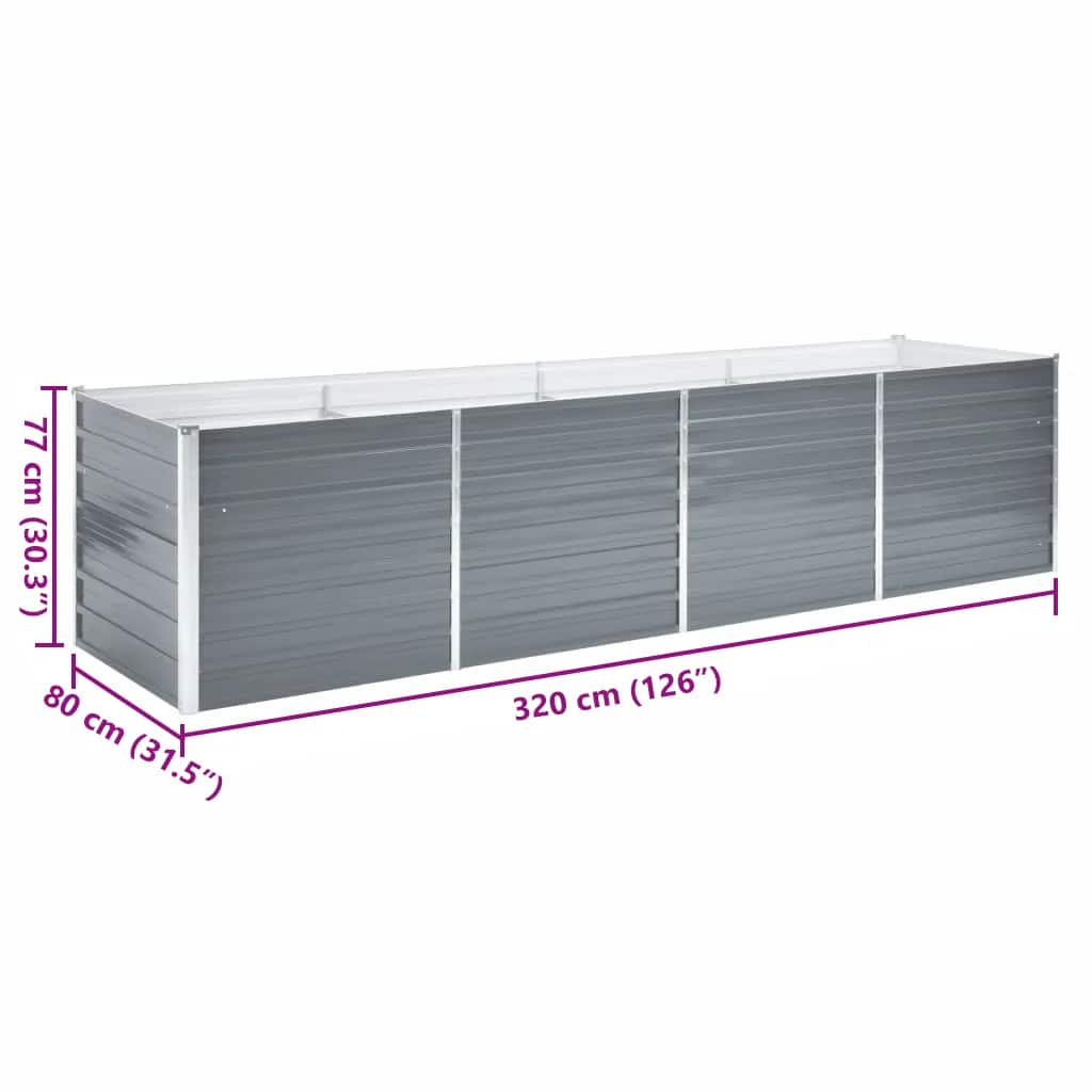 Letto Rialzato Giardino in Acciaio Zincato 320x80x77 cm Grigio | homemem39