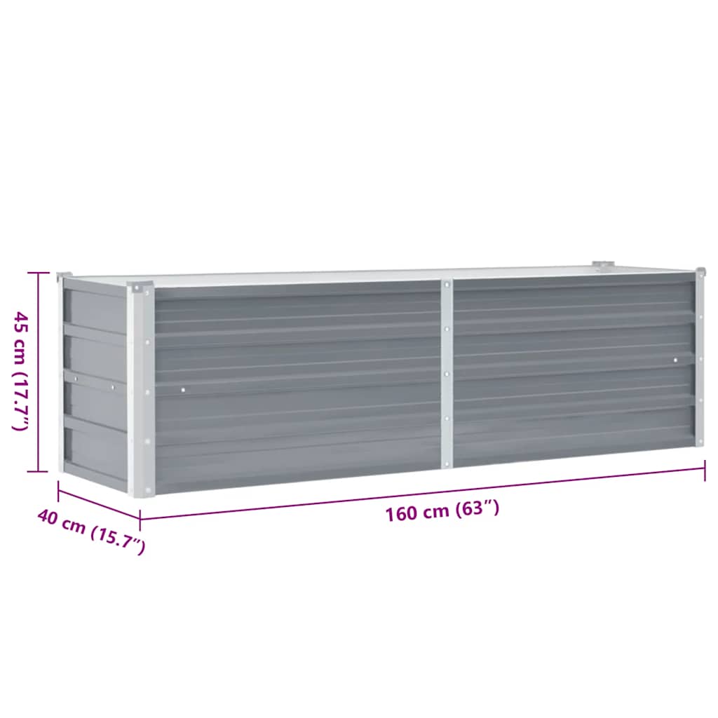 Letto Rialzato Giardino in Acciaio Zincato 160x40x45 cm Grigio | homemem39