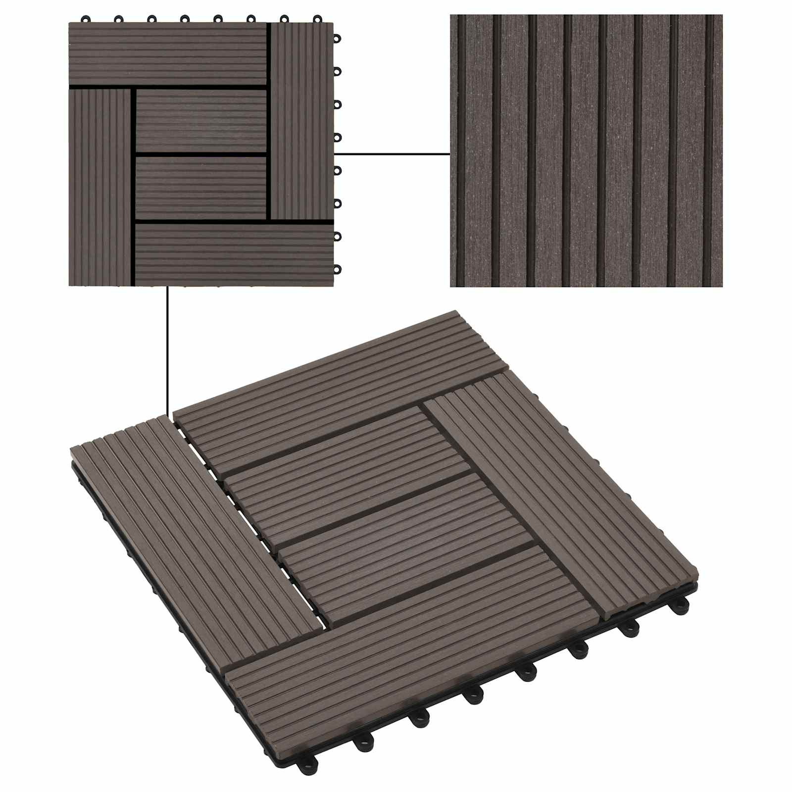 Piastrella per Decking 11 pcs Marrone Scuro 30 x 30 cm WPC | homemem39