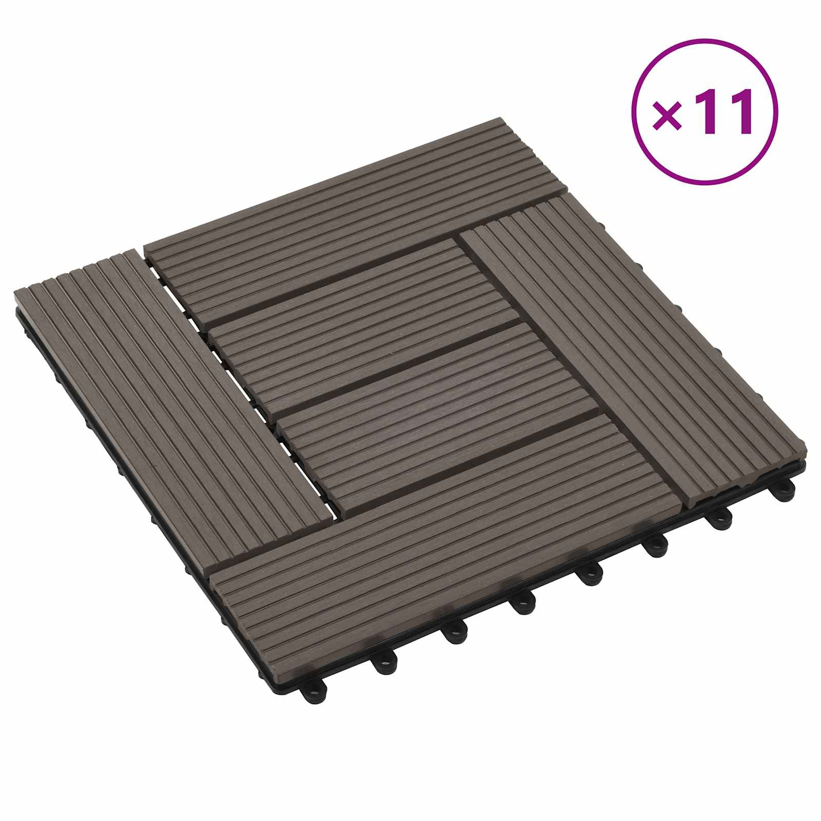 Piastrella per Decking 11 pcs Marrone Scuro 30 x 30 cm WPC | homemem39