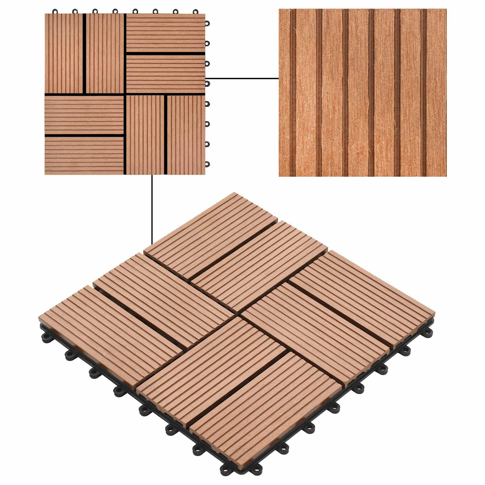 Piastrella per Decking 11 pcs Marrone 30 x 30 cm WPC | homemem39