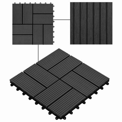 Piastrella per Decking 11 pcs Nero 30 x 30 cm WPC | homemem39