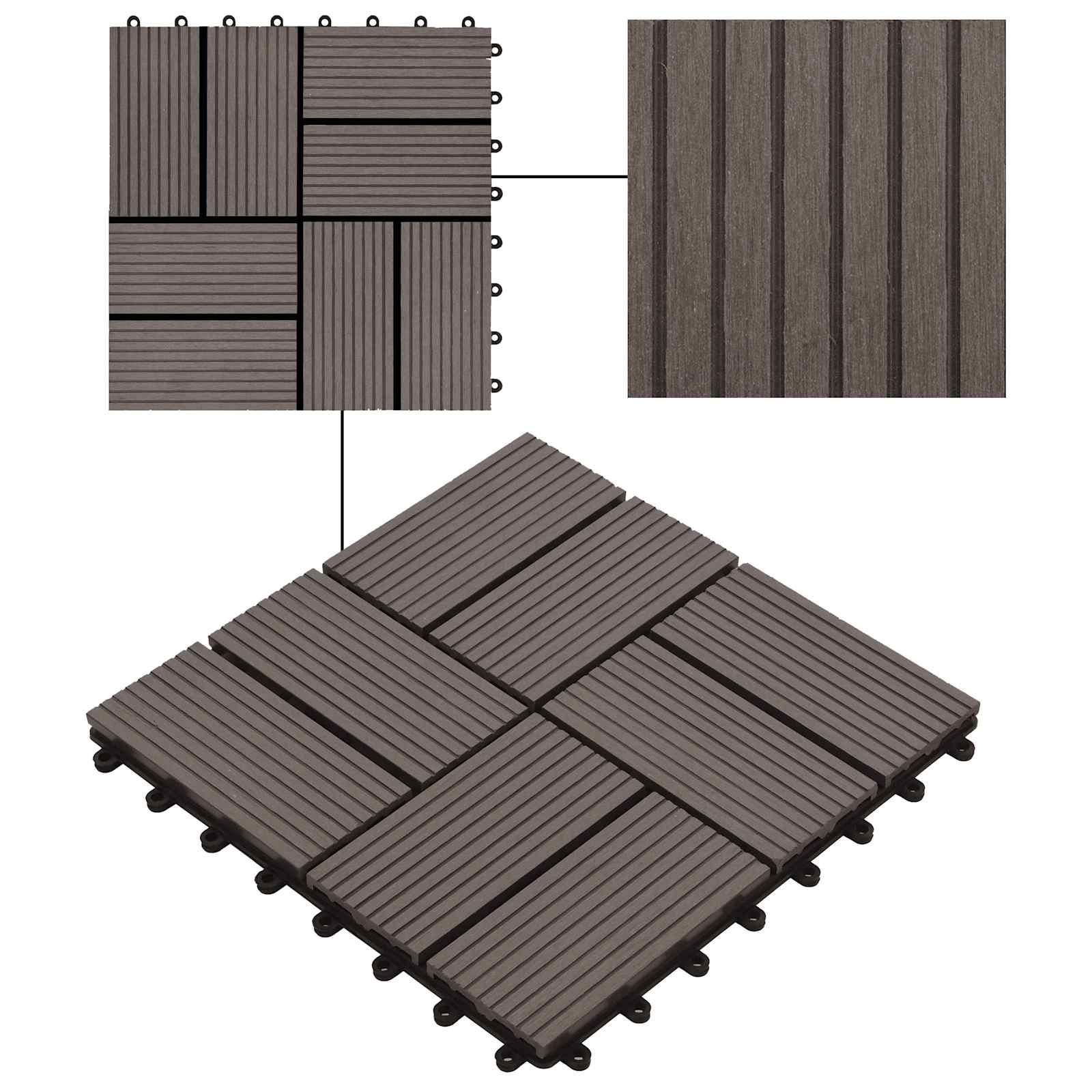 Piastrella per Decking 11 pcs Marrone Scuro 30 x 30 cm WPC | homemem39