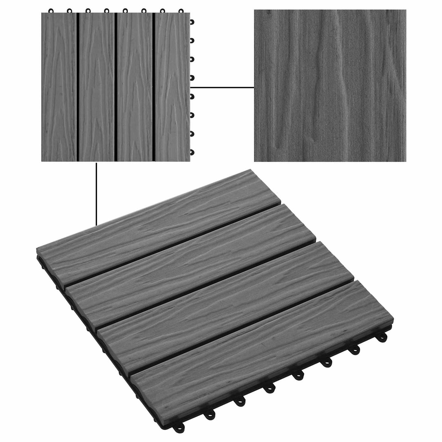 Piastrella per Decking Design 3D 11 pcs Grigio 30 x 30 cm WPC | homemem39