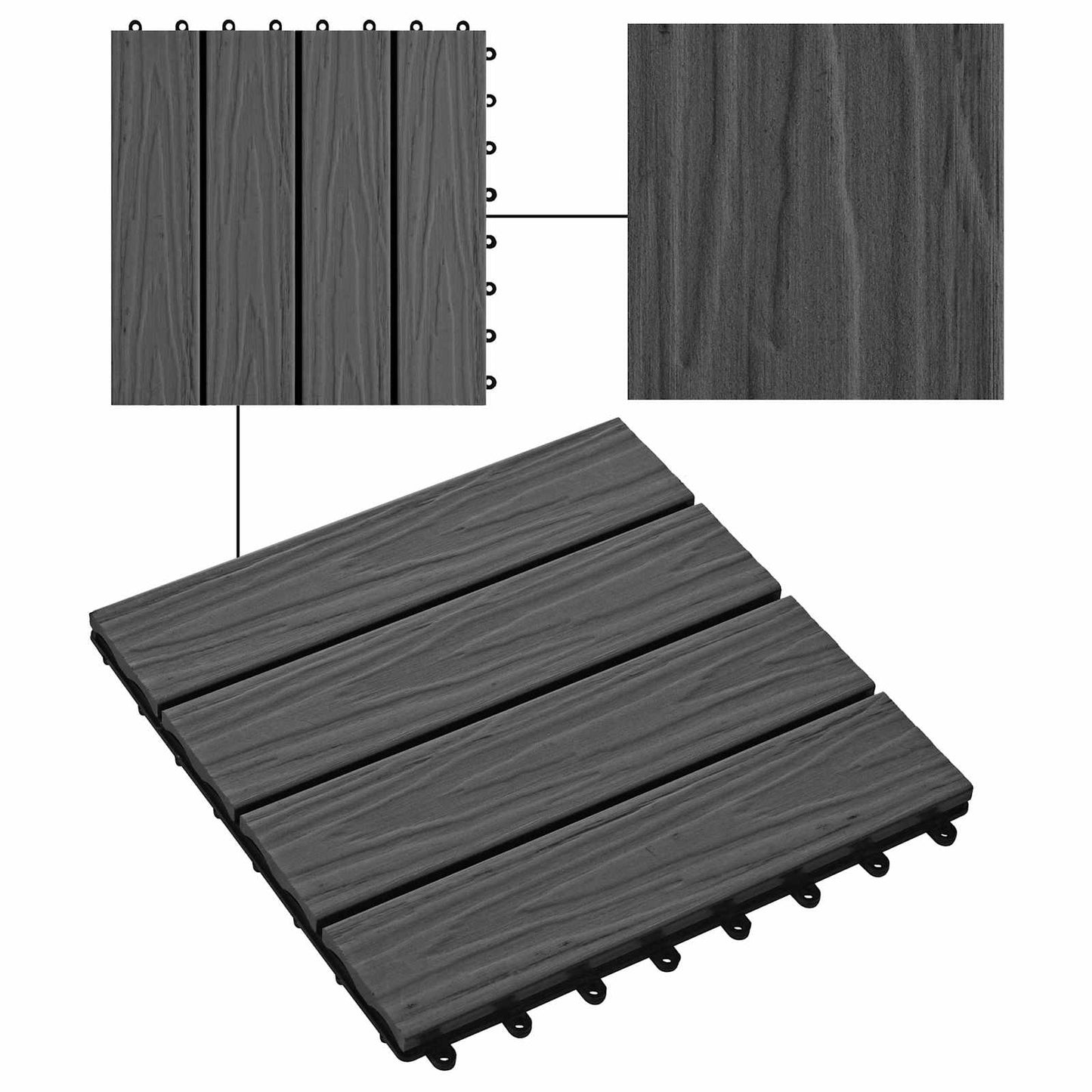 Piastrella per Decking Design 3D 11 pcs Nero 30 x 30 cm WPC