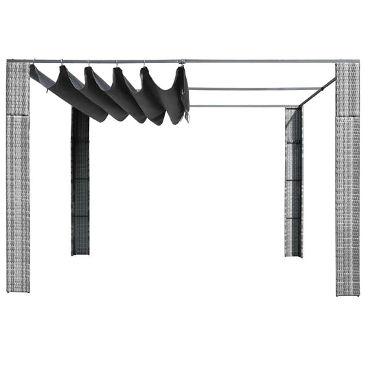Gazebo con Tetto in Polyrattan 300x300x220cm Grigio e Crema | homemem39