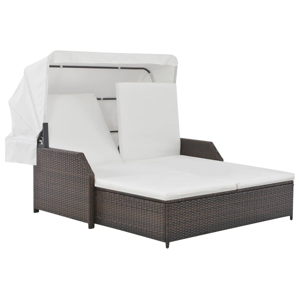 Lettino Prendisole 2 Posti con Tettuccio in Polyrattan Marrone | homemem39