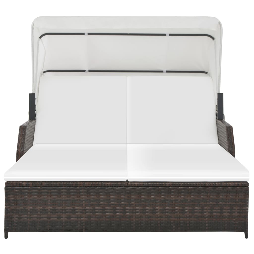 Lettino Prendisole 2 Posti con Tettuccio in Polyrattan Marrone | homemem39