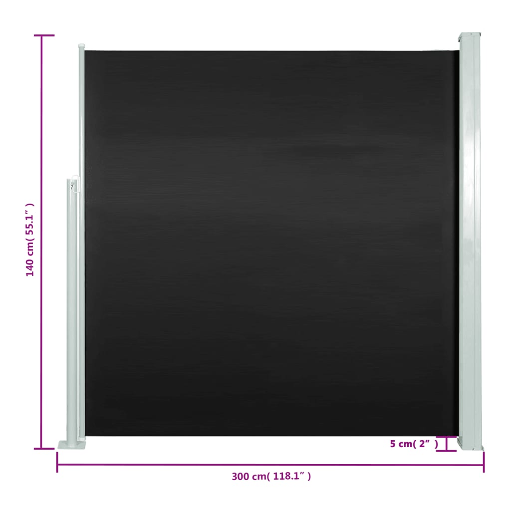 Tenda da Sole Laterale Retrattile 140 x 300 cm Nera - homemem39