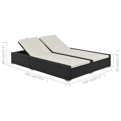 Lettino Prendisole Doppio in Polyrattan Nero - homemem39