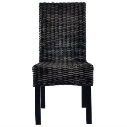 Sedie da Pranzo 6 pz Nere in Rattan Kubu e Legno di Mango