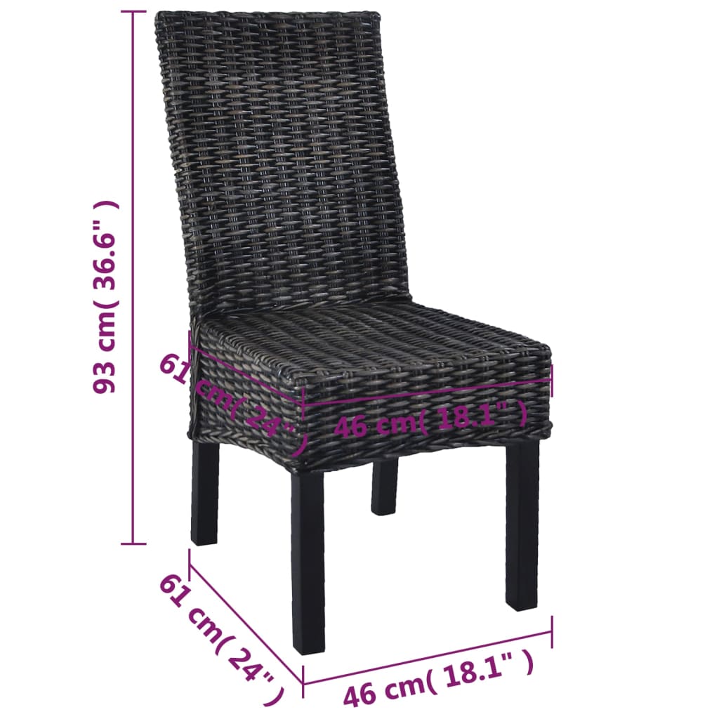 Sedie da Pranzo 6 pz Nere in Rattan Kubu e Legno di Mango | homemem39