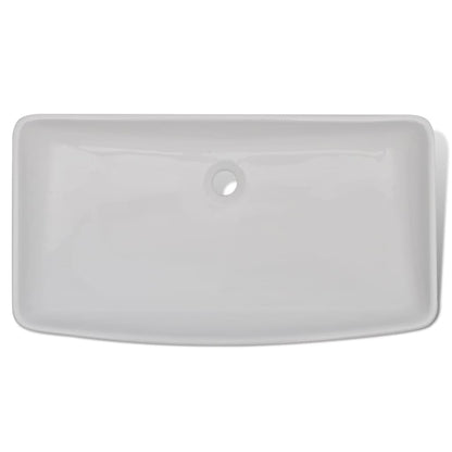 Lavello Bagno con Miscelatore in Ceramica Rettangolare Bianco - homemem39