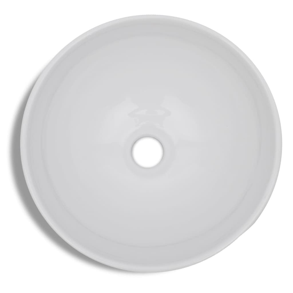 Lavello Bagno con Miscelatore in Ceramica Rotondo Bianco - homemem39