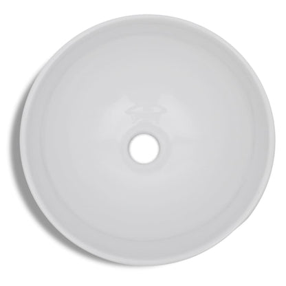 Lavello Bagno con Miscelatore in Ceramica Rotondo Bianco - homemem39