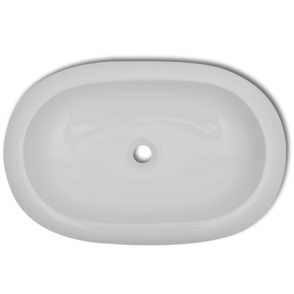 Lavello Bagno con Miscelatore in Ceramica Ovale Bianco - homemem39