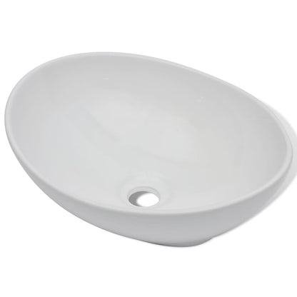 Lavello Bagno con Miscelatore in Ceramica Ovale Bianco - homemem39