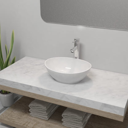 Lavello Bagno con Miscelatore in Ceramica Ovale Bianco - homemem39