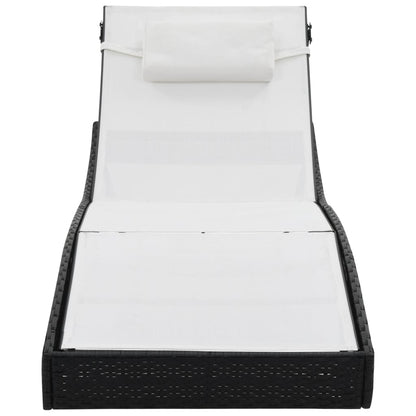 Lettino Prendisole con Cuscino in Polyrattan Nero - homemem39