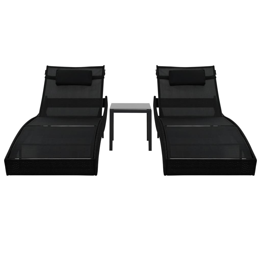 Lettini Prendisole 2 pz e Tavolo in Polyrattan e Textilene Nero - homemem39